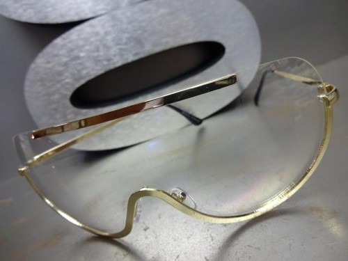 New CLASSIC VINTAGE RETRO SHIELD Style Clear Lens EYE GLASSES Gold Fashion Frame - Picture 7 of 10