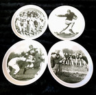 4 Pottery Barn Assorted Football Plates 9" Vtg Style Black White Superbowl Party
