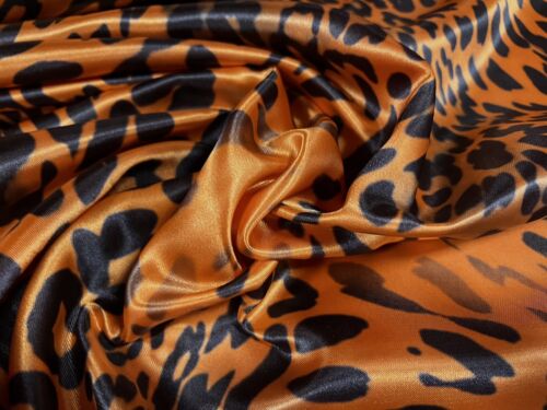 Silky Satin Woven Dress Fabric, Per Metre - Leopardskin Animal Print - Orange - Picture 3 of 3