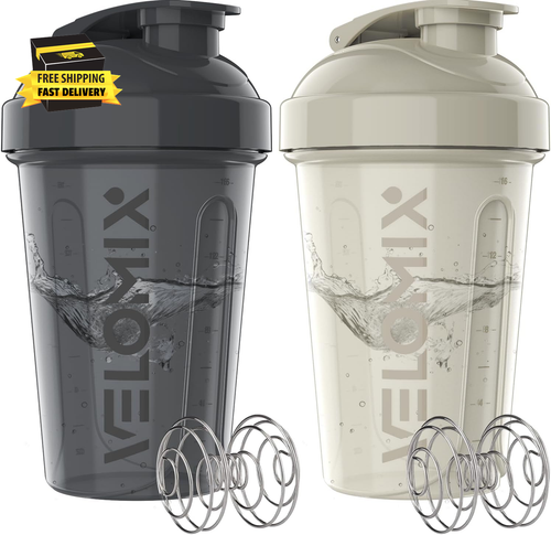 -2 Pack- 20 Oz Protein Shaker Bottles for Protein Mixes - 2X Wire Whisk | Leak P