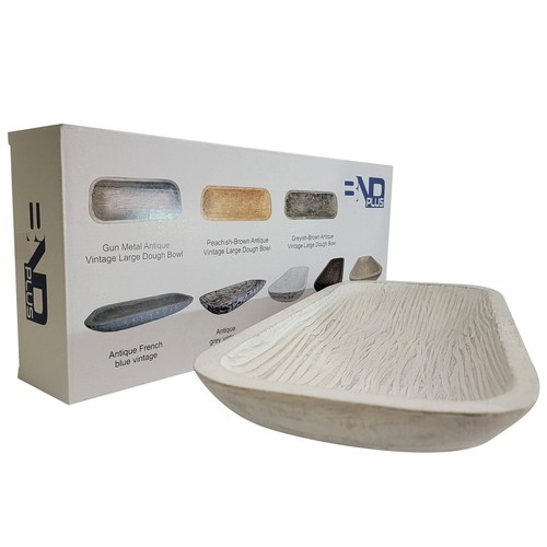 BNDPLUS Wooden Dough Bowl White, Wood Long Dough Bowl Large For Decor - Picture 4 of 11