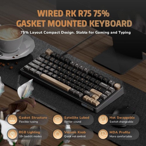 RK Royal R75 (23411) Wired RGB Hot Swap Mechanical Keyboard Phantom Brown Switch - Picture 3 of 24