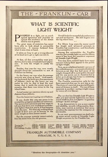 1917 Franklin Automobile Co The Franklin Car Light Weight Antique Print Ad