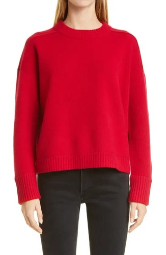 NWT Nordstrom signature Boxy Crewneck Cashmere Sweater In Red Chili  M  #S4876 - Picture 1 of 10