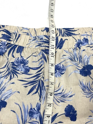 W Lane Linen Womens Pants Beige Blue Floral Button Hem Pockets Crop Capri 16 XL - Picture 8 of 10