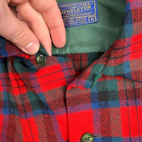 Vintage Pendleton Men's Medium Shirt Red Plaid Wool Board Button Loop USA Made - Picture 11 of 13
