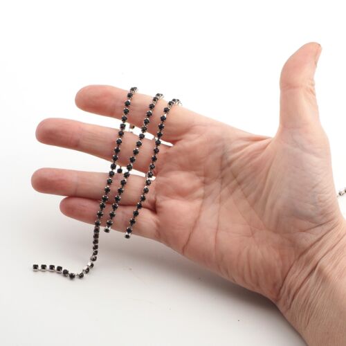 Preciosa SS 12, 1 metro catena coppa strass getto nero placcata argento - Foto 3 di 7
