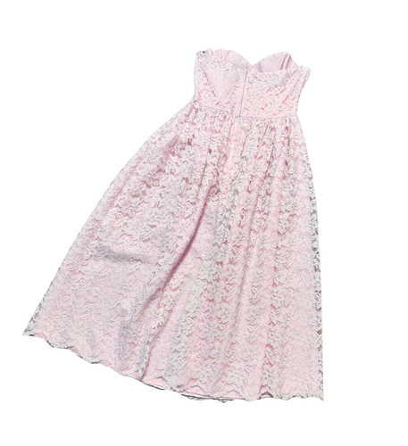 70s/80s Pink Lace Prom Dress UK 12 | Vintage Strapless Party Dress | Retro Dress - Picture 6 of 6