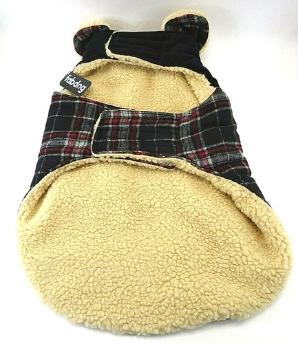 Fabdog 20" Dog Coat Wool Plaid Shearling Jacket Black with Pockets NEW WITH TAGS - Picture 2 of 8