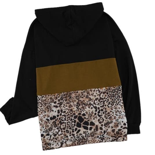 LEOPARD PRINT QUARTER ZIP PULLOVER POCKETED HOODIE SIZE XL (16-18) - Picture 4 of 12