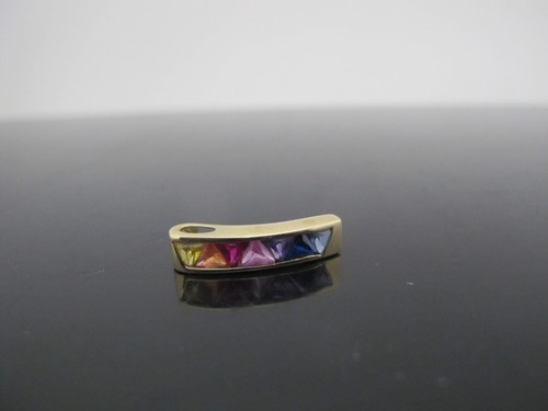 Bunte Regenbogen Multi-Edelstein 10k Gelbgold geschwungen Halskette ANHÄNGER - Bild 1 von 6