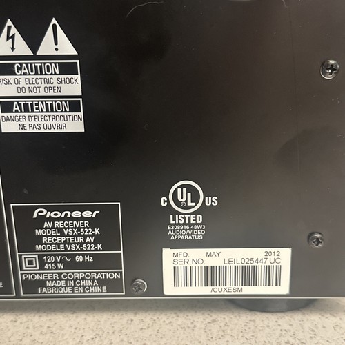 Pioneer VSX-522-K 5.1 Ch HDMI Home Theater Surround Sound Receiver Stereo - Picture 7 of 8