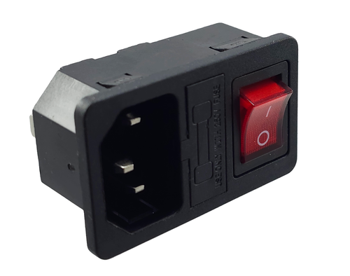 Kaltgeräte Steckverbinder Buchse C-14 mit rotem Schalter und Sicherung 10A/250V - Picture 1 of 5