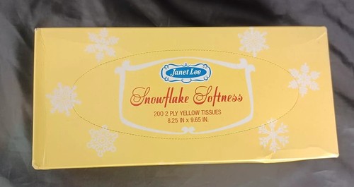 Vintage Janet Lee YELLOW 200 Count 2-PLY Facial Tissues Box NOS Snowflake  - Picture 4 of 14