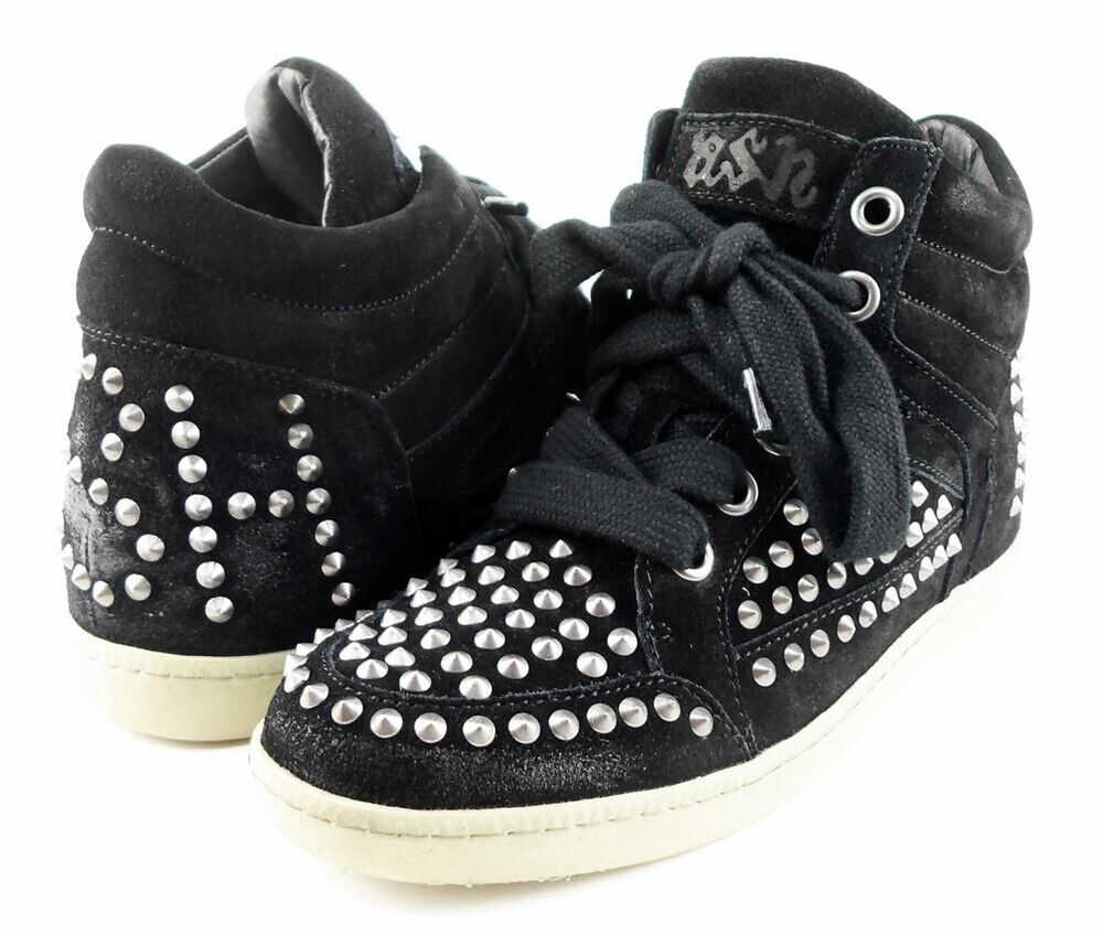 ASH ZEST Black Suede Spike Studded Designer High Top Wedge ASH ZEST Black Suede Spike Studded Designer High Top Wedge