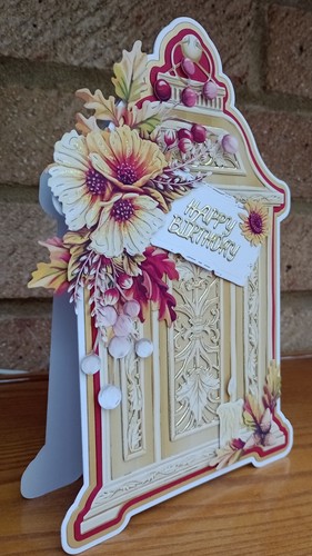 HANDGEMACHTE LUXUS HERBST GEBURTSTAG LATERNE FORM KARTE FLORAL 2024 DESIGN - Bild 3 von 4