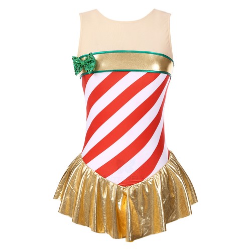 Womens Candy Cane Costume Striped Leotard Dress Halloween Party Dancewear AU - Picture 13 of 27