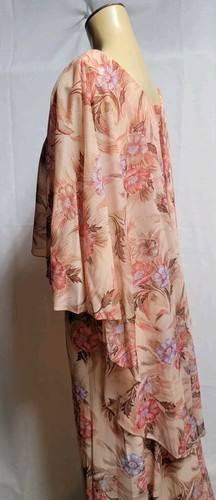 VTG 60s 70s Soft Peach Floral Sleeveless Mod Hawaii Cape Back Maxi Dress Sz - Picture 17 of 20