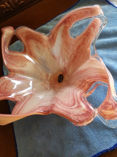 Vintage Lavorazione Arte Murano, Made in Italy, Pink And White Art Glass Bowl - Picture 3 of 7