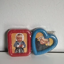 Vintage Mini Magnetic Picture Frames Heart Rectangle Red Blue Plastic Magnet HK
