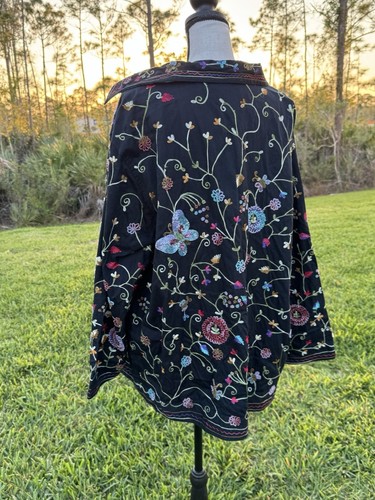 The Quacker Factory Floral Butterfly Embroidered Beaded Jacket Womens Sz 1X - Picture 7 of 15
