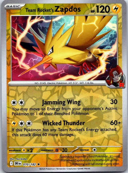 Pocket Scout - 070/182 Team Rocket's Zapdos Reverse Holo Rare SV10: Destined Rivals