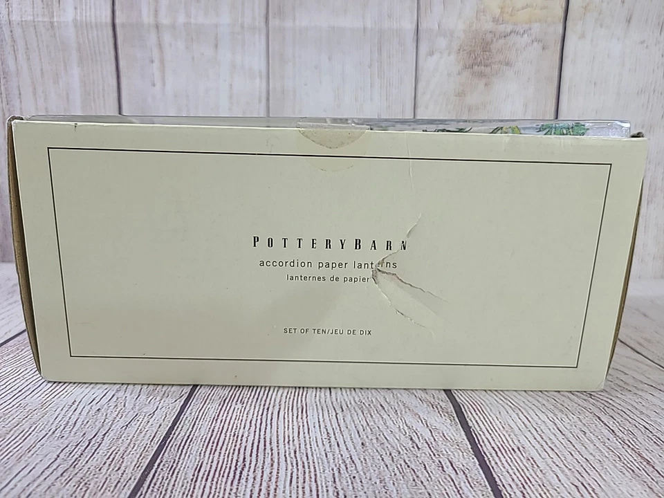 Pottery Barn Accordion Paper Lantern Shade Set Of 10 Rectangle Floral Blue Green - Image 2 of 4