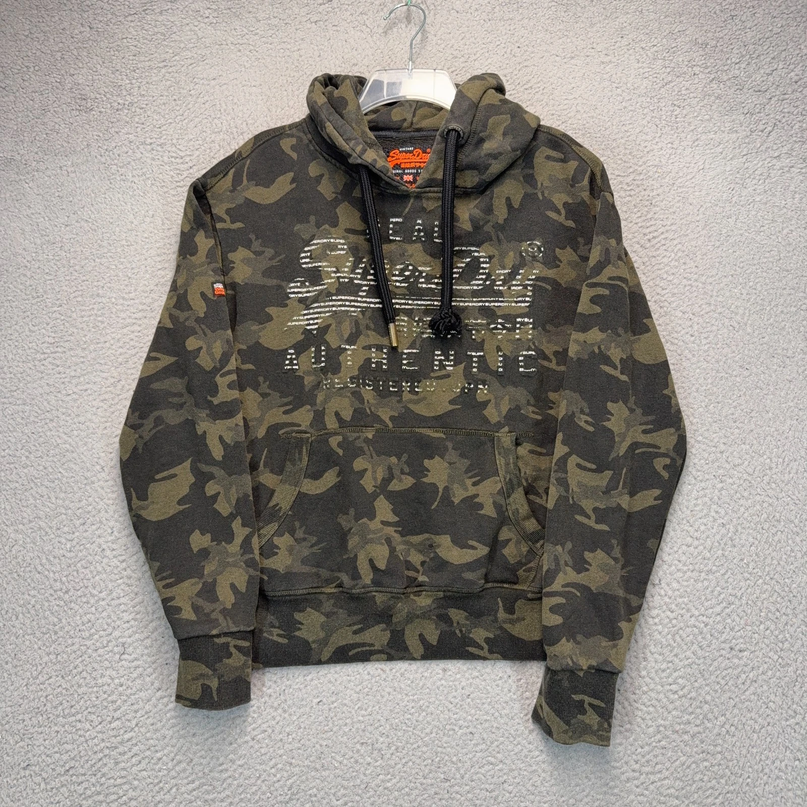 Superdry Hoodie Mens Large Green Camo Pullover Sweatshirt Graphic Print Casual