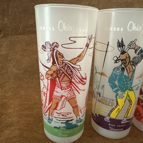 Juego de 4 vasos esmerilados de aceite unido vintage "Famous OHIO Indians" - Imagen 11 de 24