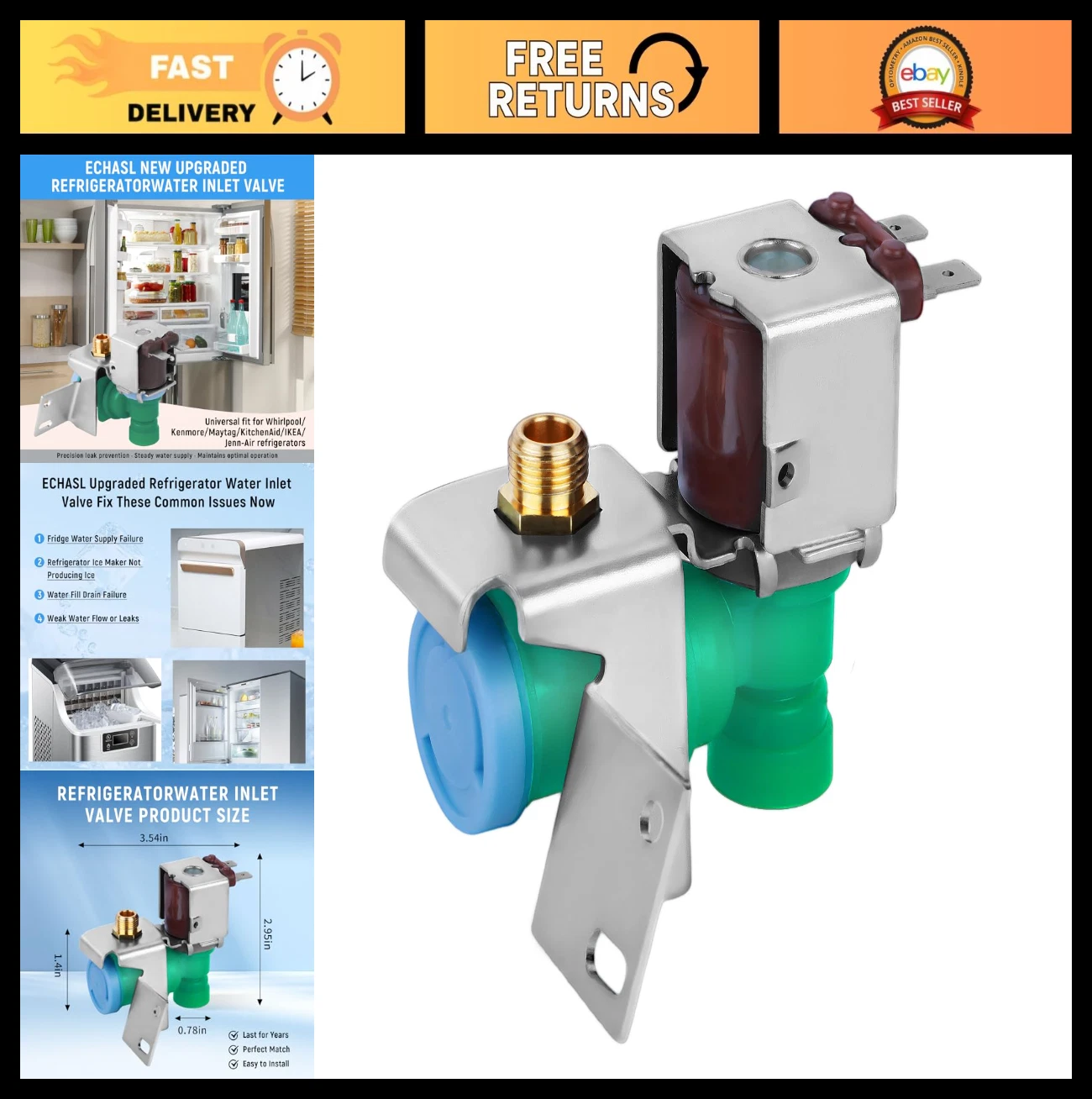 Refrigerator Water Inlet Valve Replacement for Whirlpool, Kenmore, Maytag, Kitch