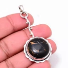 Copper Black Turquoise Designer Handmade 925 Sterling Silver Pendant 2.15" P2566
