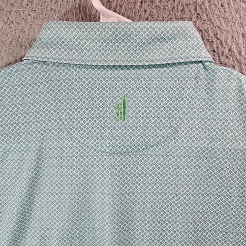 Johnnie-o Polo Shirt Men Medium Geometric Print Short Sleeve Green White Golf - Picture 6 of 9