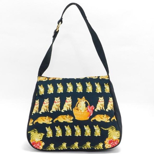 Gianni Versace Black Cat Pattern Shoulder Bag Italy Made Fabric From Japan - Picture 3 of 9