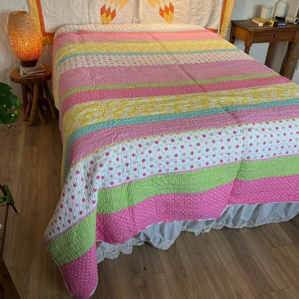 Cynthia Rowley 被子拼布全/大号条纹双面多色棉 — 第 2/4 张图片