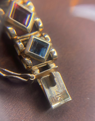 Vintage Signed Mexican Imperial Gold Co. 14kt Yellow Gold Multi-Colored Bracelet - Picture 5 of 7