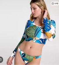 Calia Ruched Front Rashguard And Adjustable Side Bottom Tropical NWT M
