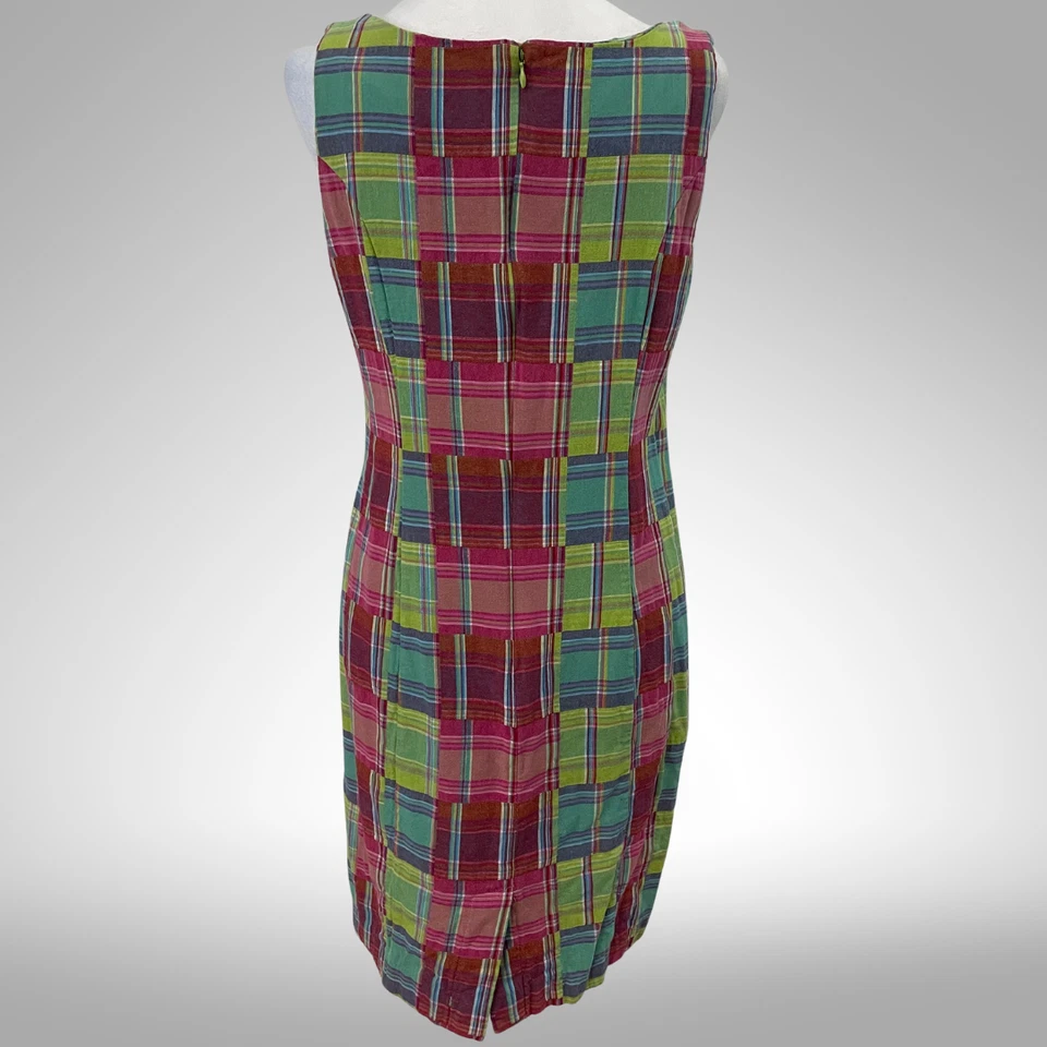 Vestido Vaina Chadwicks Seaglass Madras Cuadros Talla 8 100% Algodón Sin Mangas Foto 3 de 4