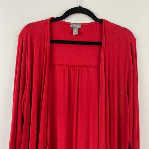 Chicos Travelers Open Front Jacket Size 2 US Large Red Slinky Knit Roll Tab Open - Picture 2 of 9