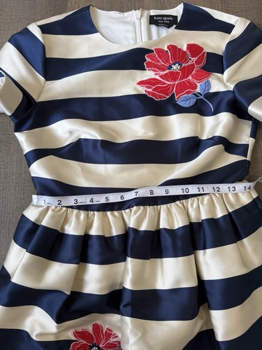 Kate Spade Kleid Größe 2 Mini Fit & Flare marineblau creme Streifen Blumenmuster KF792 neu mit Etikett - Bild 6 von 13