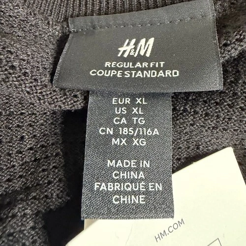 H&M Mens Regular Fit Mesh Knit Boxy T-Shirt Black Short Sleeve Crew Neck XL NWT image 5