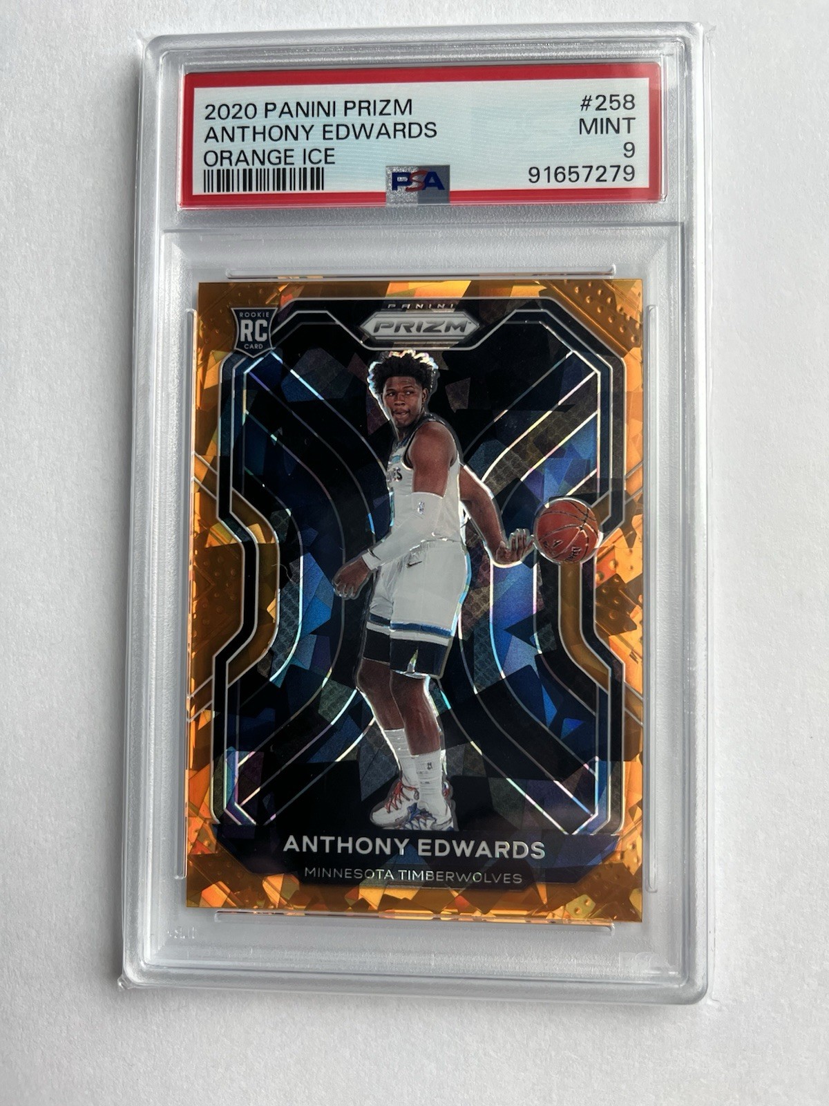 2020 Prizm Orange Ice #258 Anthony Edwards PSA 9 RC Rookie