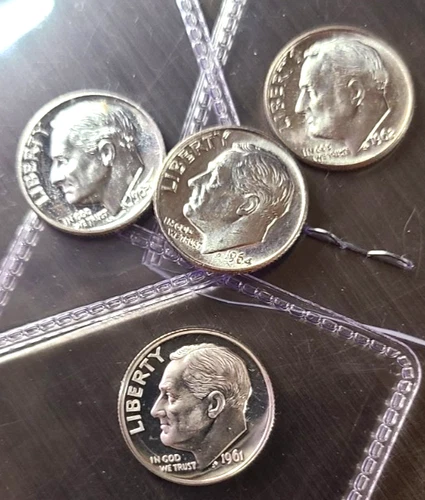 Silver 1961-1964 Roosevelt Dime Proof BU LOT OF FOUR Lustrous Mirrors Beautiful