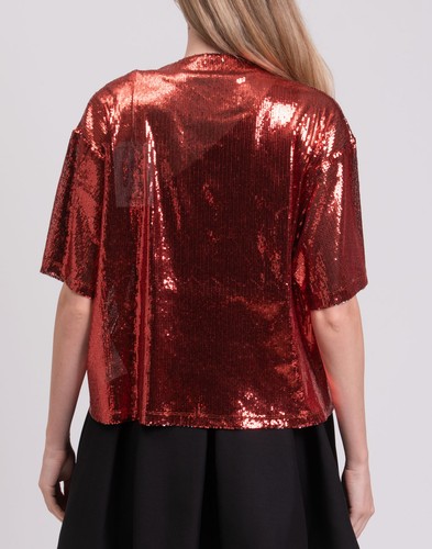 RRP €1100 VALENTINO Tulle Sequined Top Size S Half Sleeve V-Logo Crew Neck - Picture 5 of 8