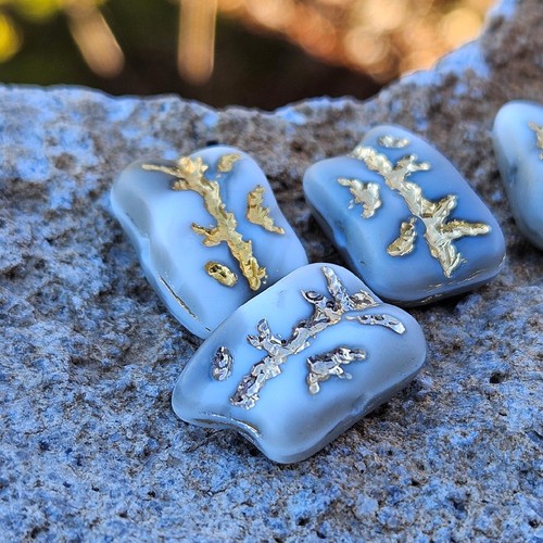 Rare Vintage German Art Glass Beads - Gray & White With Gold Relief Abstract Lot - Picture 4 of 7