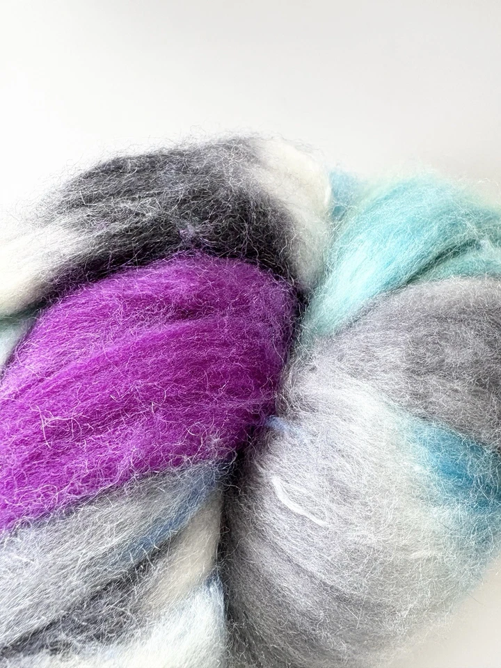 Merino Wool Silk ‘Aviation’ Blue Purple Fiber Braid Roving Spinning Felting 4oz - Image 4 of 4