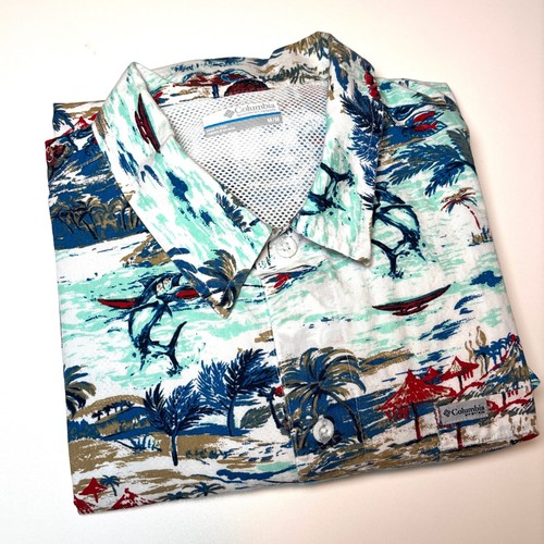 Columbia PFG Vented Tropical Fish Hawaiian Pattern Men's M Button Up Shirt - Picture 2 of 11