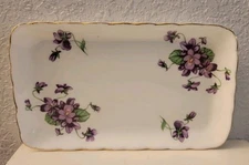 Royal Chelsea English Trinket Dish Violets English Bone China Goldleaf Trim