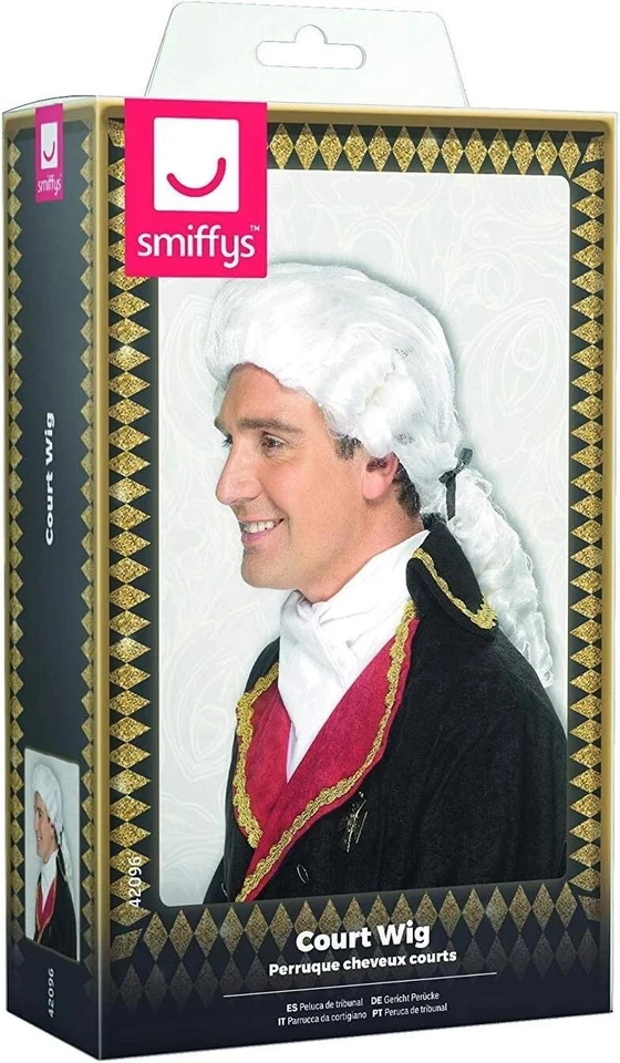 Peluca de Corte Smiffys Blanca Negra Cinta y Rizos Adultos Hombres Vestido Elegante Escenario Foto 3 de 4