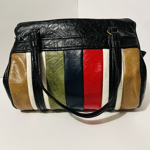 Vintage 60er 70er Patchwork Vinyl Handtasche Mod Boho Retro Purse Colorblock gefüttert