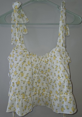 Kirious Damen Blumen Crop Top Tank Größe LARGE Bindebänder gelb weiß Neu mit Etikett - Bild 9 von 23